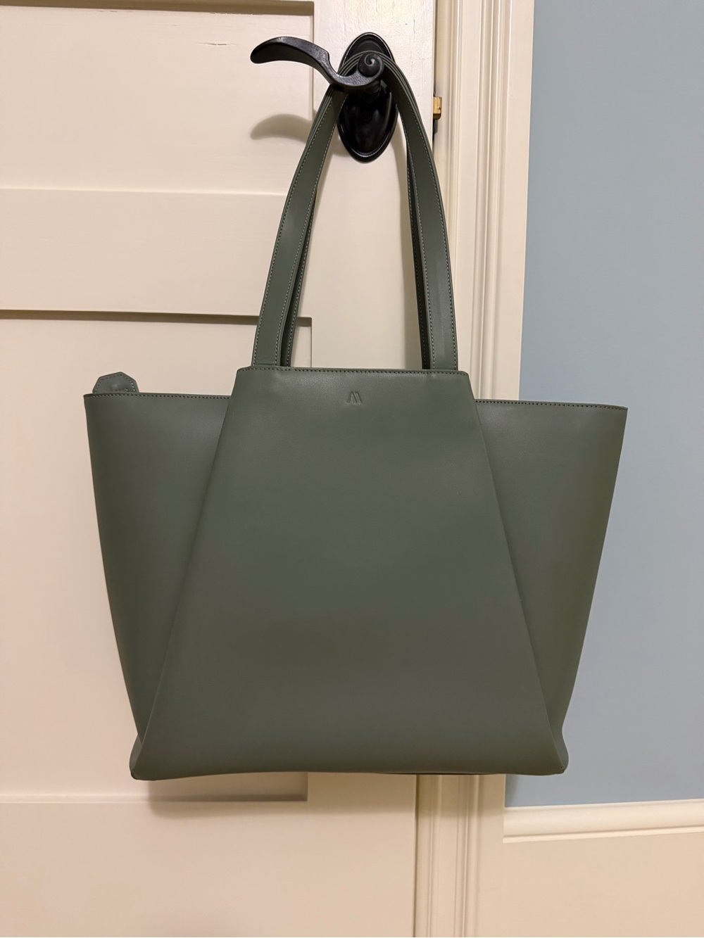 KAAI Pyramid Luxury Italian Leather Work Laptop Tote Bag - Urban Sage (green)